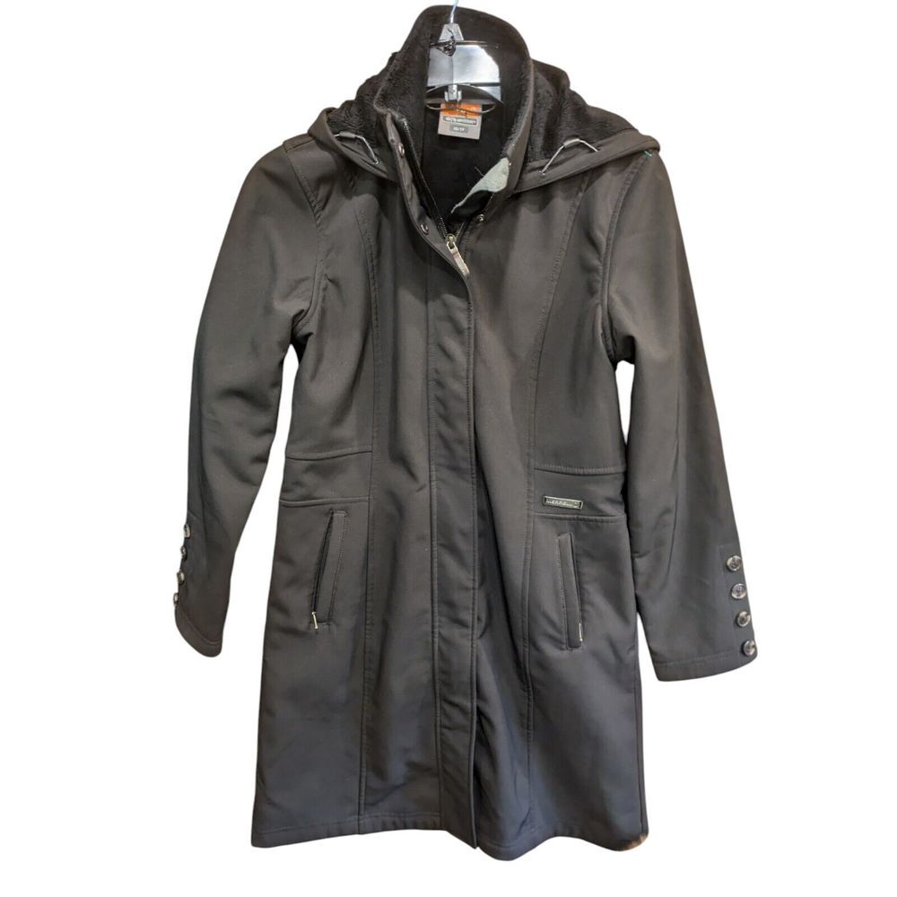 Merrell Jacket Women XS  Black Lined Coat Aero blockWind H2O Resistant Hip Lengt